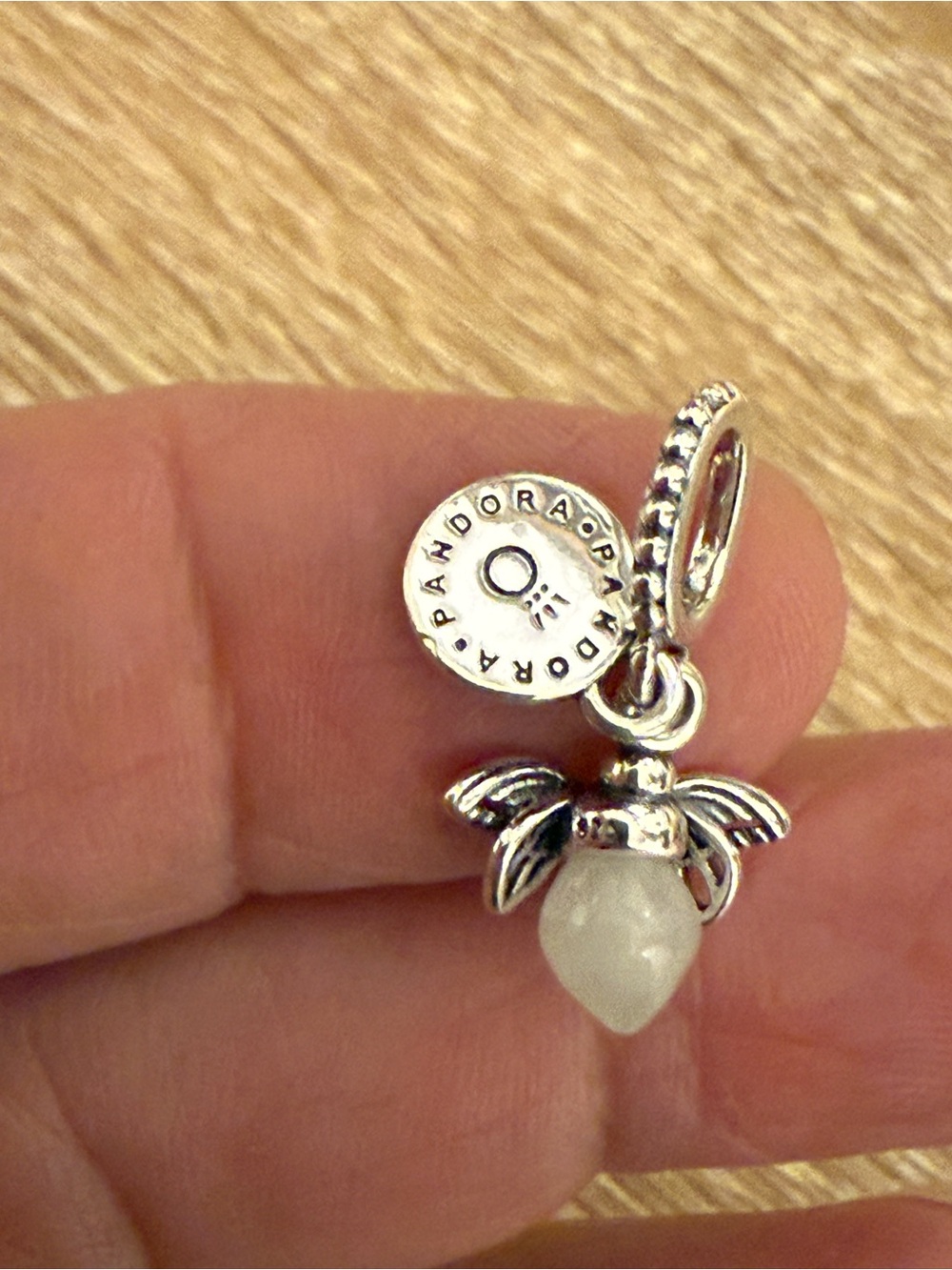 Pandora Silver Charm with White Pearl-Like Drop